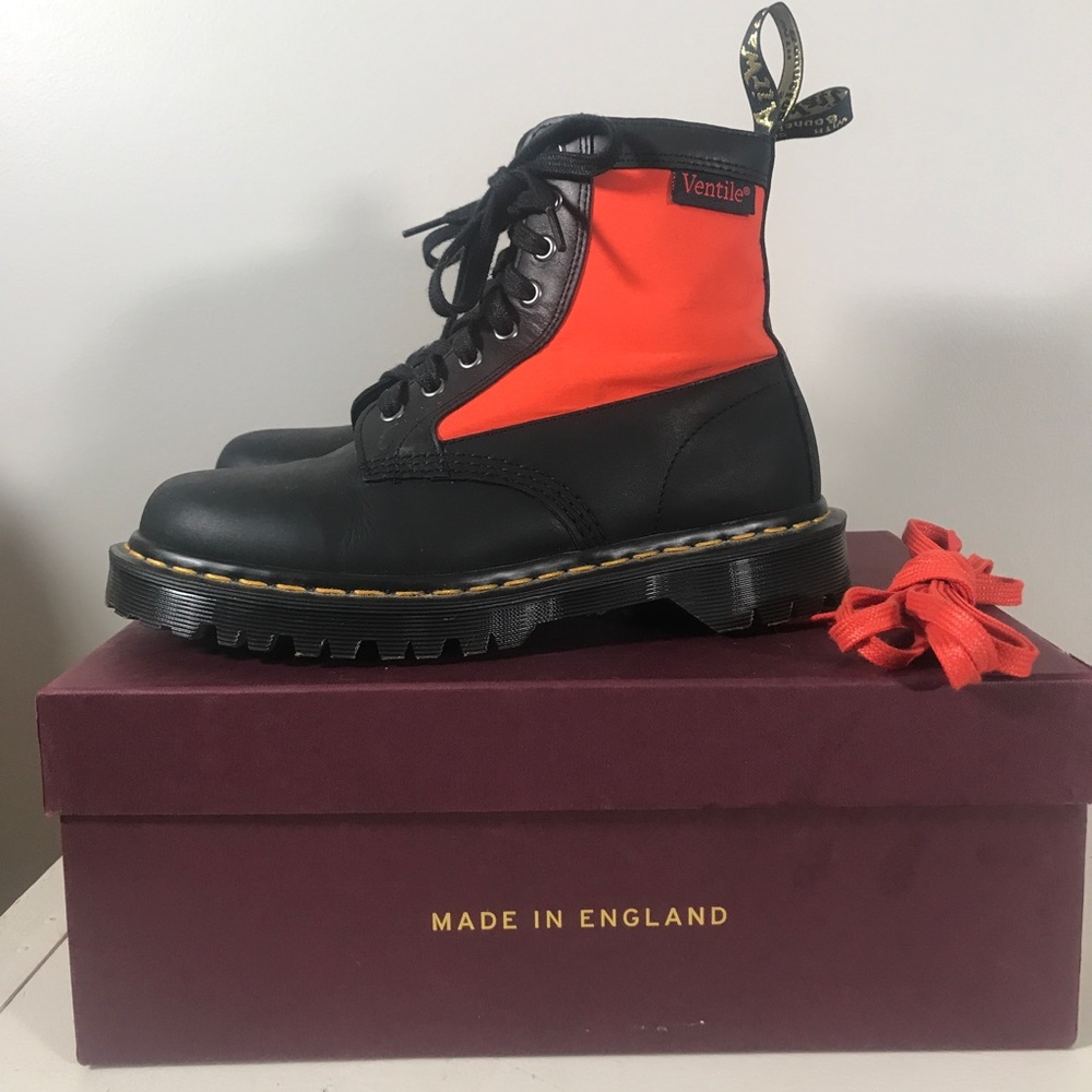 Dr Martens Made in England 1460 panel leather boot with orange Ventile